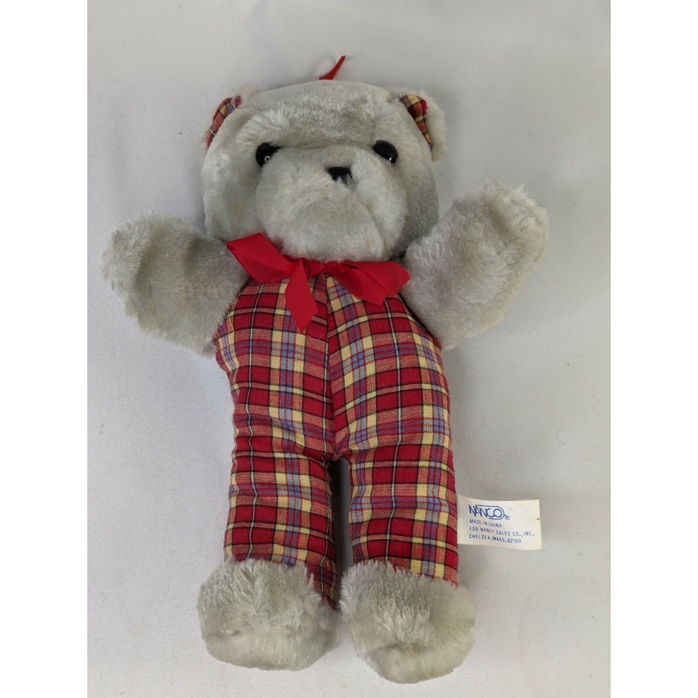 Nanco Gray Bear Plush 8‎ Inch Stuffed Animal Toy Plaid Body